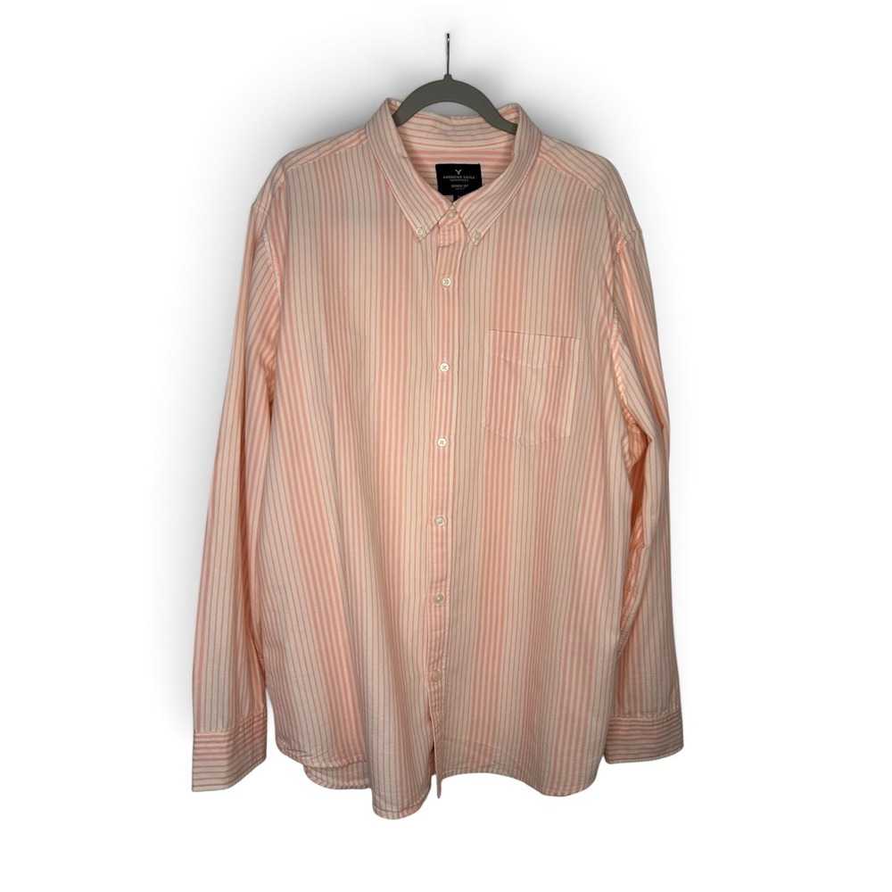 American Eagle Seriously Soft Shirt Men's XXL Pink Stripe Classic Fit Cotton